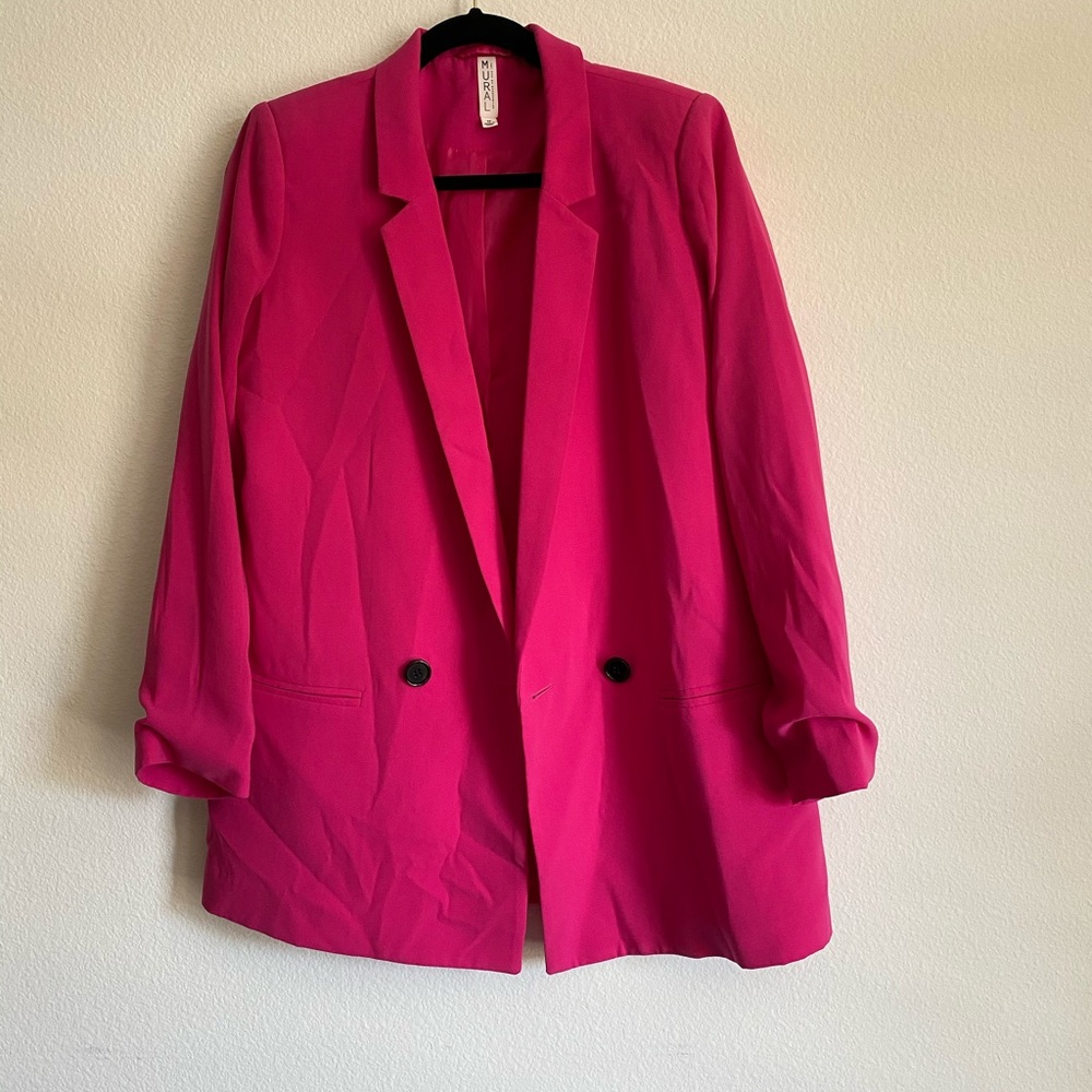 Hot pink/ Magenta Mural Oversized blazer